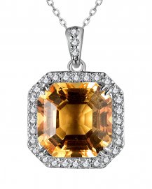EMERALD CUT CITRINE DIAMOND PENDANT (TP2951)
