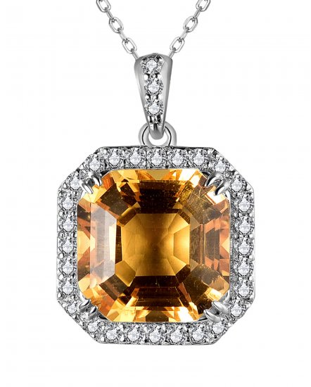 EMERALD CUT CITRINE DIAMOND PENDANT (TP2951)