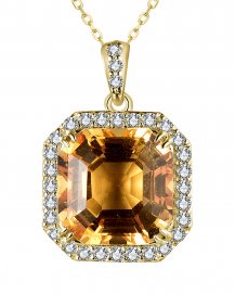 EMERALD CUT CITRINE DIAMOND PENDANT (TP2951)