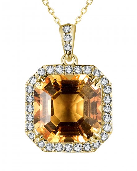 EMERALD CUT CITRINE DIAMOND PENDANT (TP2951)