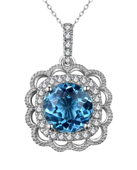 ROUND SWISS BLUE TOPAZ DIAMOND PENDANT (TP2952)