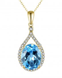 OVAL SWISS BLUE TOPAZ DIAMOND PENDANT (TP2958)