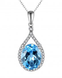 OVAL SWISS BLUE TOPAZ DIAMOND PENDANT (TP2958)