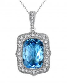 CUSHION SWISS BLUE TOPAZ DIAMOND PENDANT (TP2960)