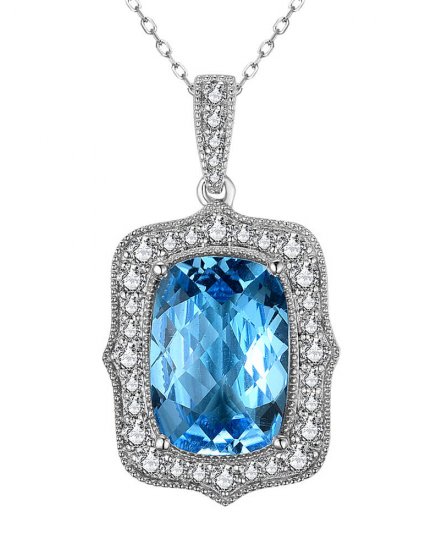 CUSHION SWISS BLUE TOPAZ DIAMOND PENDANT (TP2960)