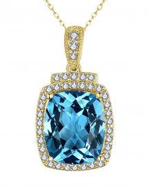 CUSHION SWISS BLUE TOPAZ DIAMOND PENDANT (TP2962)