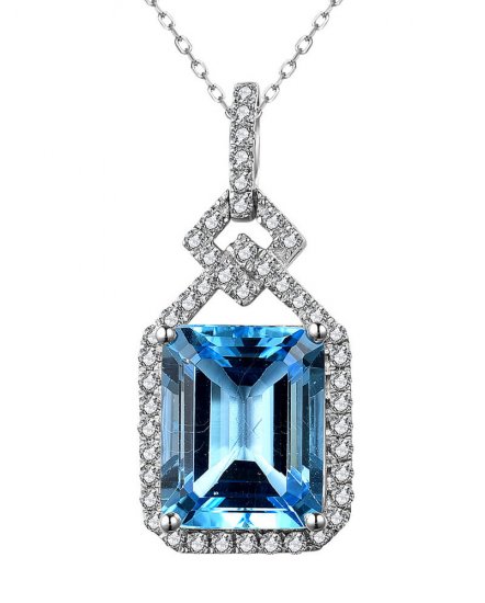 EMERALD CUT SWISS BLUE TOPAZ DIAMOND PENDANT (TP2965)