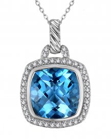 CUSHION SWISS BLUE TOPAZ DIAMOND PENDANT (TP2975)