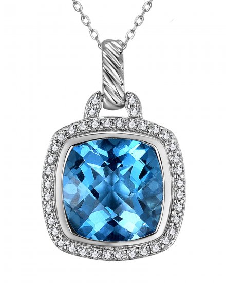CUSHION SWISS BLUE TOPAZ DIAMOND PENDANT (TP2975)