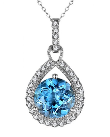 ROUND SWISS BLUE TOPAZ DIAMOND PENDANT (TP2983)