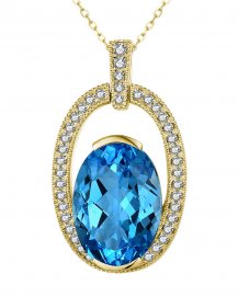 OVAL SWISS BLUE TOPAZ DIAMOND PENDANT (TP3080)