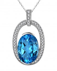 OVAL SWISS BLUE TOPAZ DIAMOND PENDANT (TP3080)