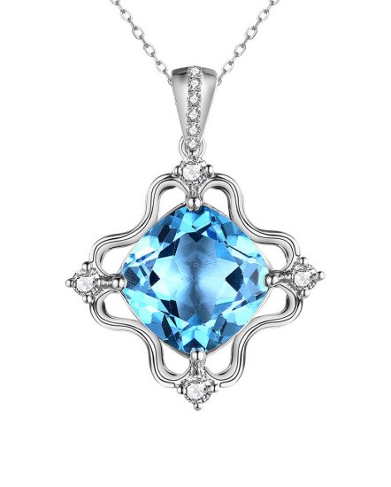 CUSHION SWISS BLUE TOPAZ DIAMOND PENDANT (TP3081)