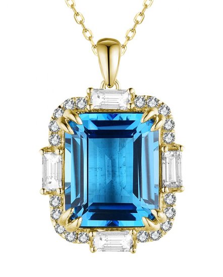 EMERALD CUT SWISS BLUE TOPAZ DIAMOND PENDANT (TP3098)