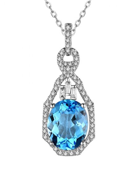 OVAL SWISS BLUE TOPAZ DIAMOND PENDANT (TP3102)