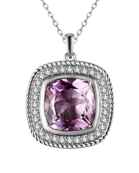 CUSHION AMETHYST DIAMOND PENDANT (TP3138)