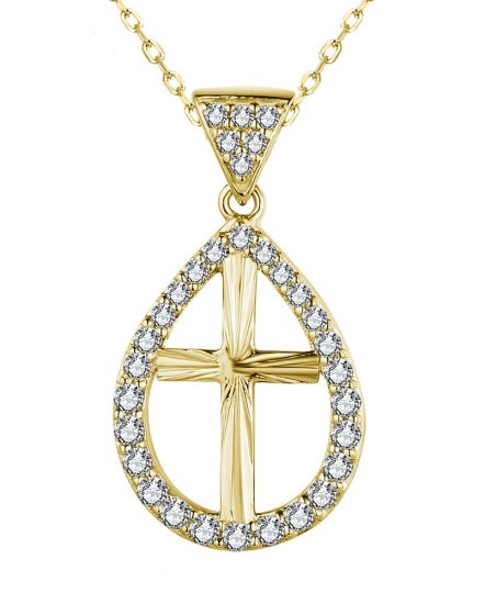 PEAR STYLE CROSS DIAMOND PENDANT (TP3140)