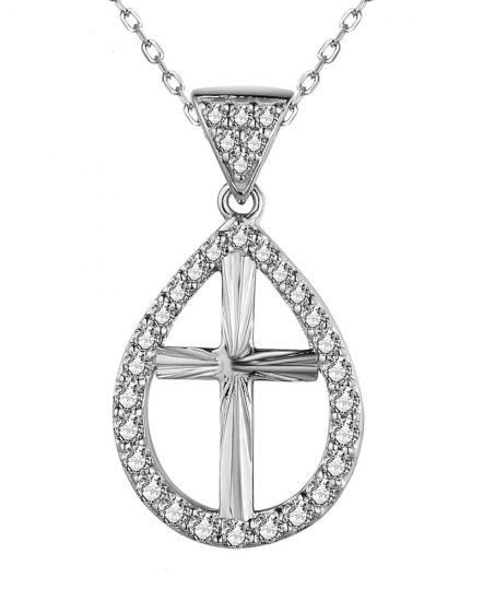 PEAR STYLE CROSS DIAMOND PENDANT (TP3140)