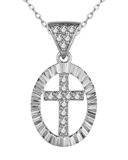 OVAL STYLE CROSS DIAMOND PENDANT (TP3141)