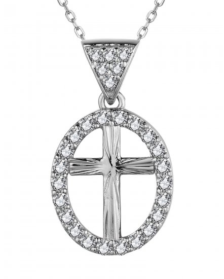OVAL STYLE CROSS DIAMOND PENDANT (TP3142)