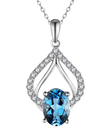 OVAL SWISS BLUE TOPAZ DIAMOND PENDANT (TP3198)