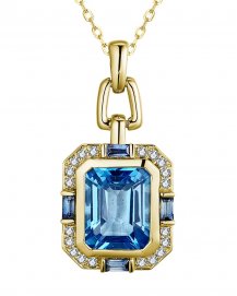 EMERALD CUT SWISS BLUE TOPAZ DIAMOND PENDANT (TP3201)