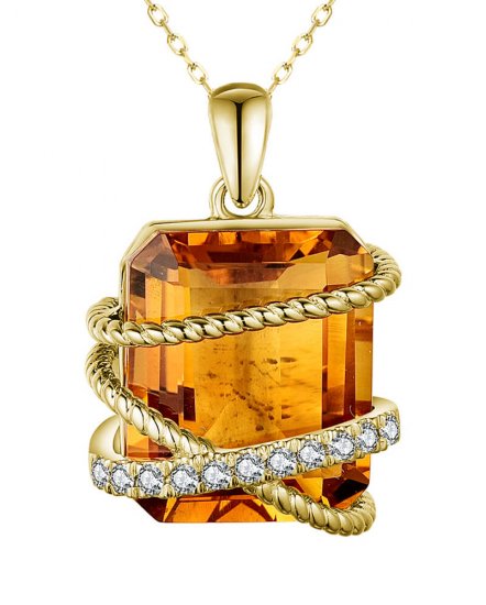 EMERALD CUT CITRINE DIAMOND PENDANT (TP3202)