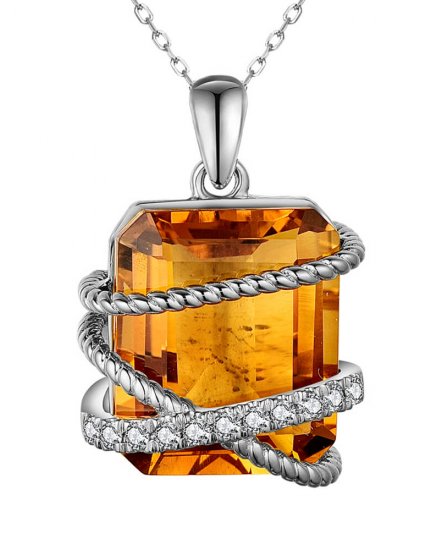 EMERALD CUT CITRINE DIAMOND PENDANT (TP3202)