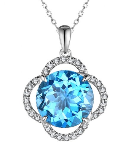 ROUND SWISS BLUE TOPAZ DIAMOND PENDANT (TP3203)