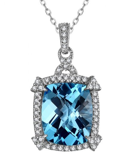 CUSHION SWISS BLUE TOPAZ DIAMOND PENDANT (TP3204)