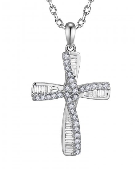 CRISS CROSS STYLE CROSS BAGUETTE DIAMOND PENDANT (TP3409)