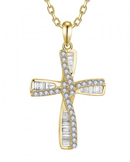 CRISS CROSS STYLE CROSS BAGUETTE DIAMOND PENDANT (TP3409)