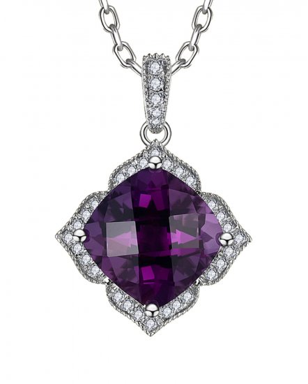 CUSHION AMETHYST DIAMOND PENDANT (TP3524)