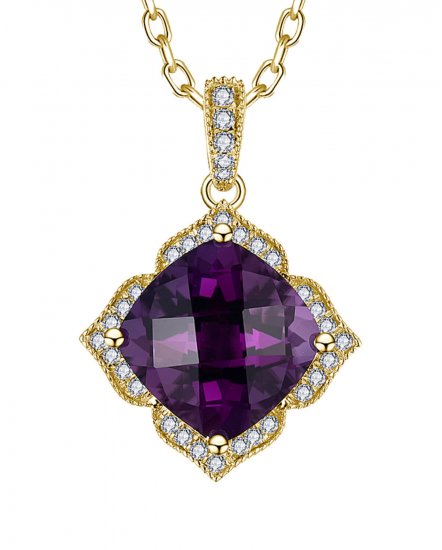 CUSHION AMETHYST DIAMOND PENDANT (TP3524)