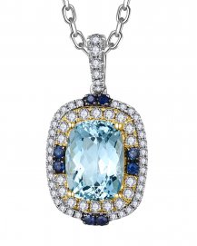 CUSHION AQUAMARINE DIAMOND PENDANT (TP3819)