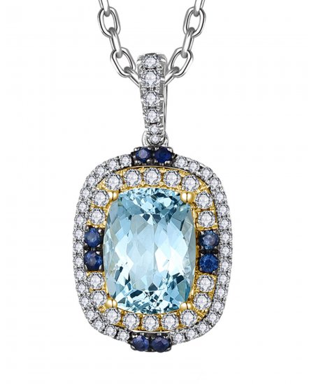 CUSHION AQUAMARINE DIAMOND PENDANT (TP3819)