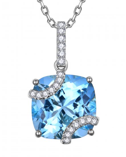 CUSHION SWISS BLUE TOPAZ DIAMOND PENDANT (TP4175)