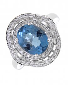 OVAL SWISS BLUE TOPAZ DIAMOND RING (TR1836)
