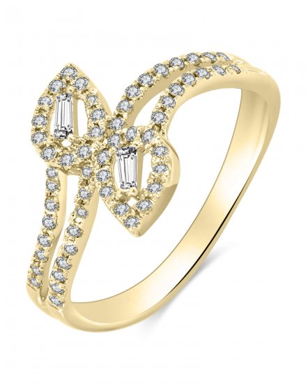 PEAR STYLE BAGUETTE DIAMOND BYPASS RING (TR3456)