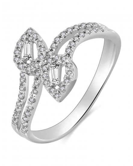 PEAR STYLE BAGUETTE DIAMOND BYPASS RING (TR3456)