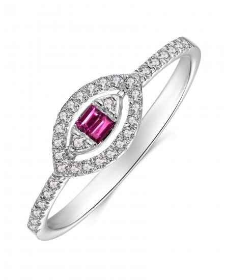 MARQUISE STYLE BAGUETTE COLORED STONE DIAMOND RING (TR3460)