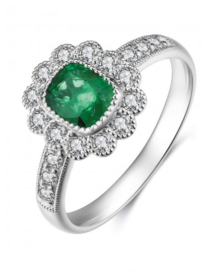CUSHION EMERALD DIAMOND RING (TR3519)