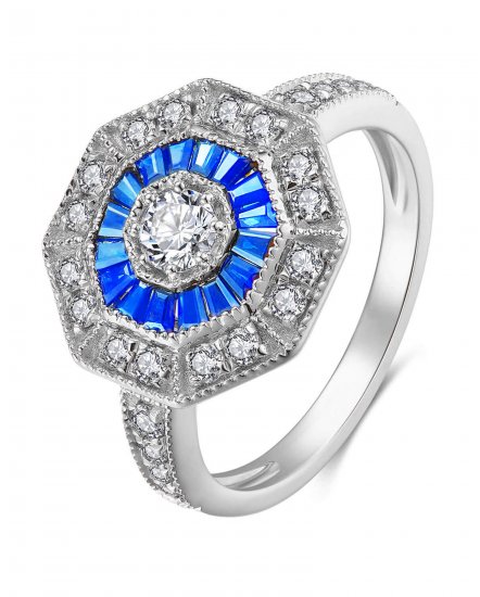 OCTAGON STYLE SAPPHIRE DIAMOND RING (TR3547)