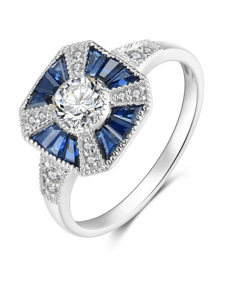 OCTAGON STYLE BAGUETTE SAPPHIRE DIAMOND RING (TR3620)