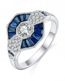 HEXAGON STYLE SAPPHIRE DIAMOND RING (TR3680)