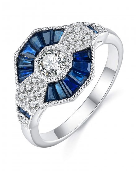 HEXAGON STYLE SAPPHIRE DIAMOND RING (TR3680)