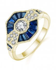 HEXAGON STYLE SAPPHIRE DIAMOND RING (TR3680)