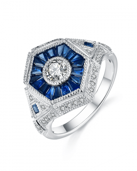 HEXAGON STYLE SAPPHIRE DIAMOND RING (TR3737)