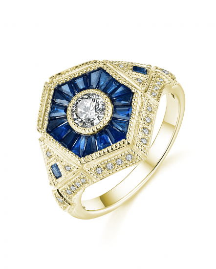 HEXAGON STYLE SAPPHIRE DIAMOND RING (TR3737)