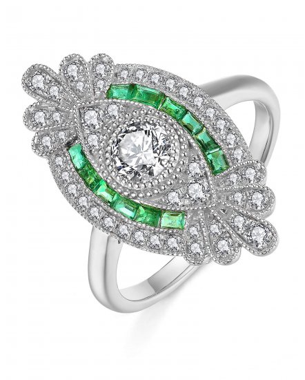 MARQUISE STYLE EMERALD DIAMOND RING (TR3773)